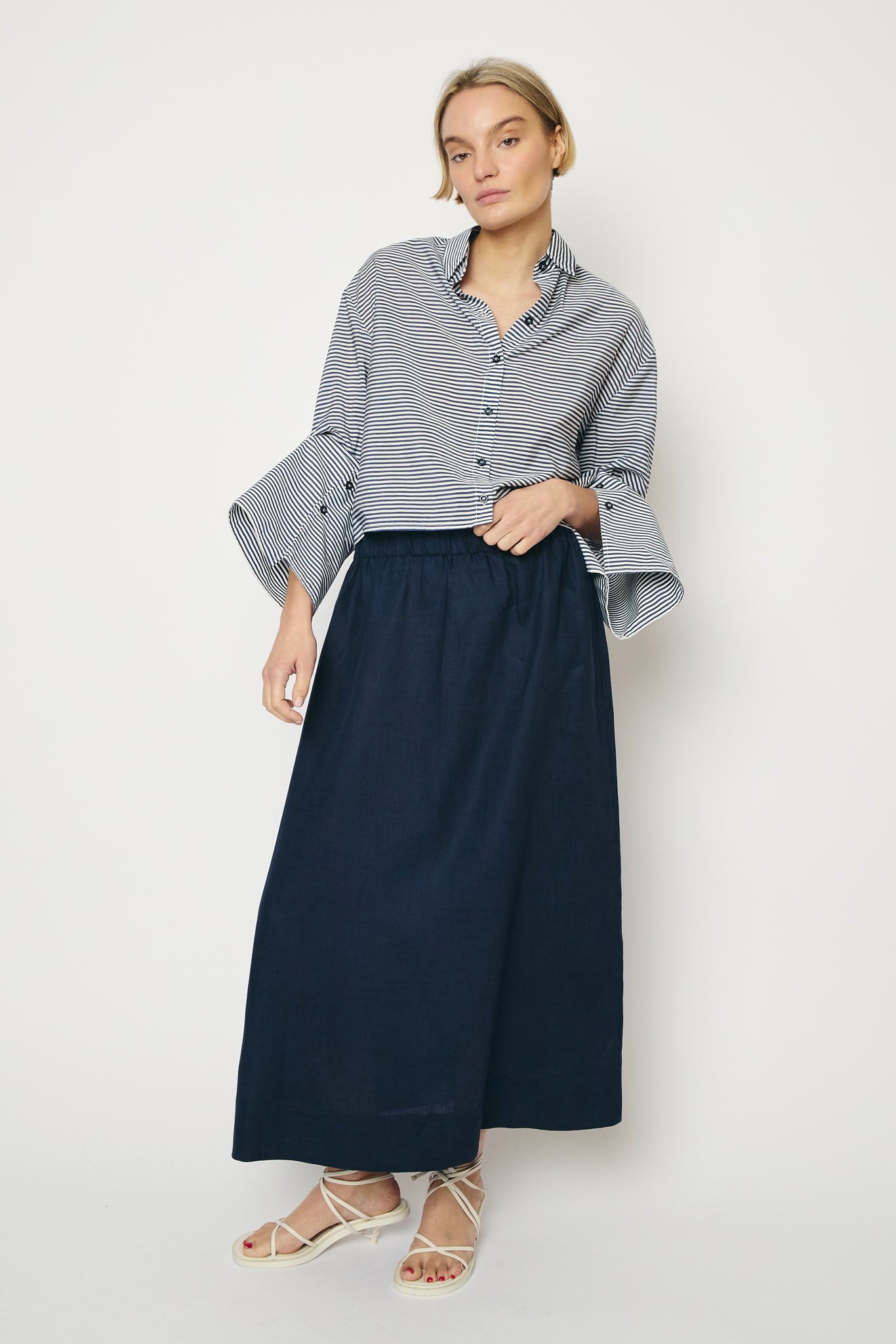 RE/BORN Antwerp Adele Evergreen Linen skirt Dark Blue
