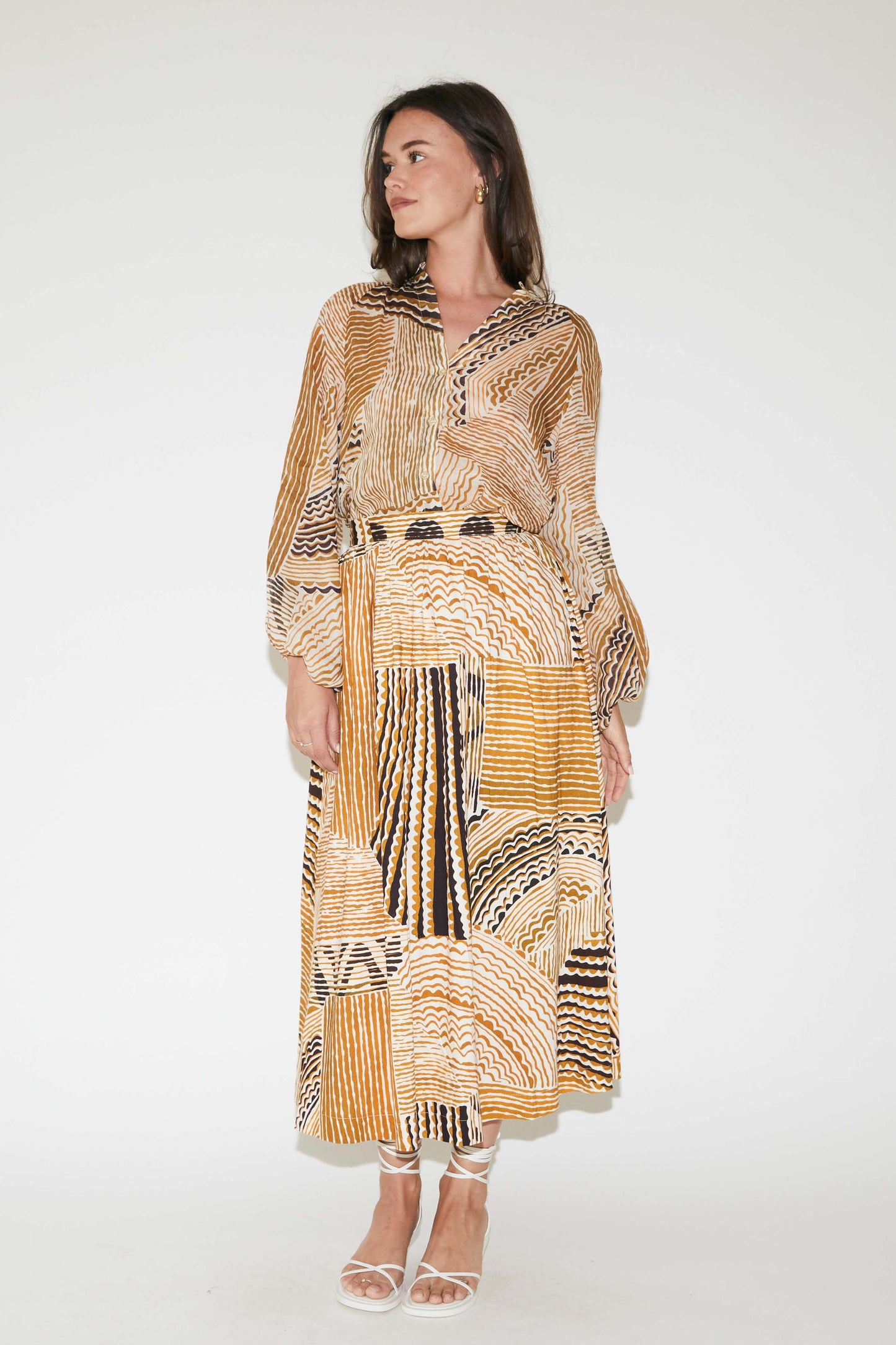 RE/BORN Antwerp Ange skirt Abstract Geometry Oker