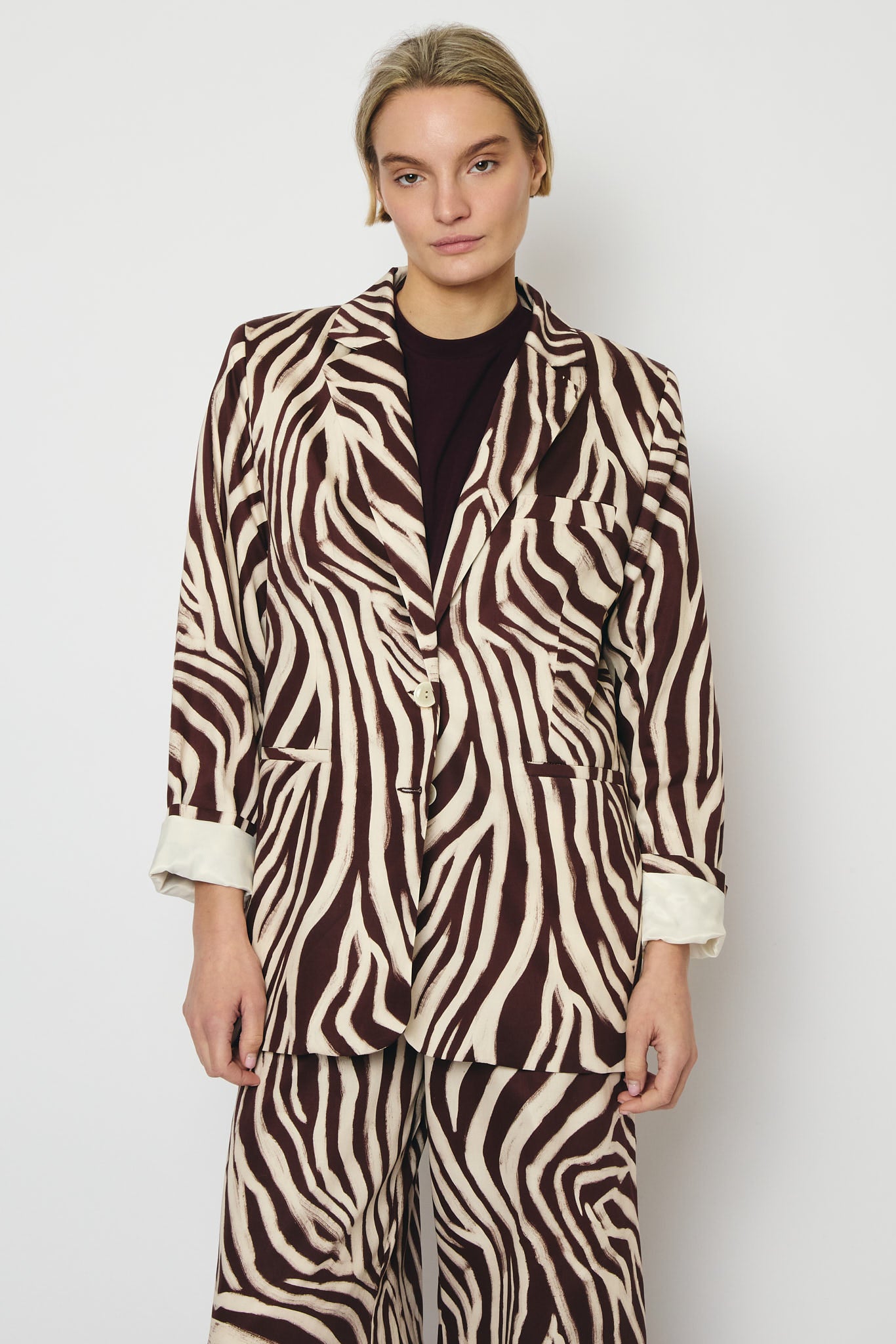 RE/BORN Antwerp Astro zebra print jacket Zebra Vino/Brown