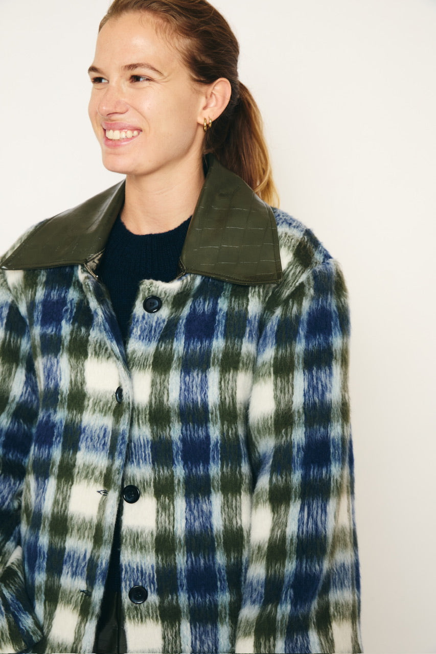 RE/BORN Antwerp Kaia coat Military/ Dark Blue Check