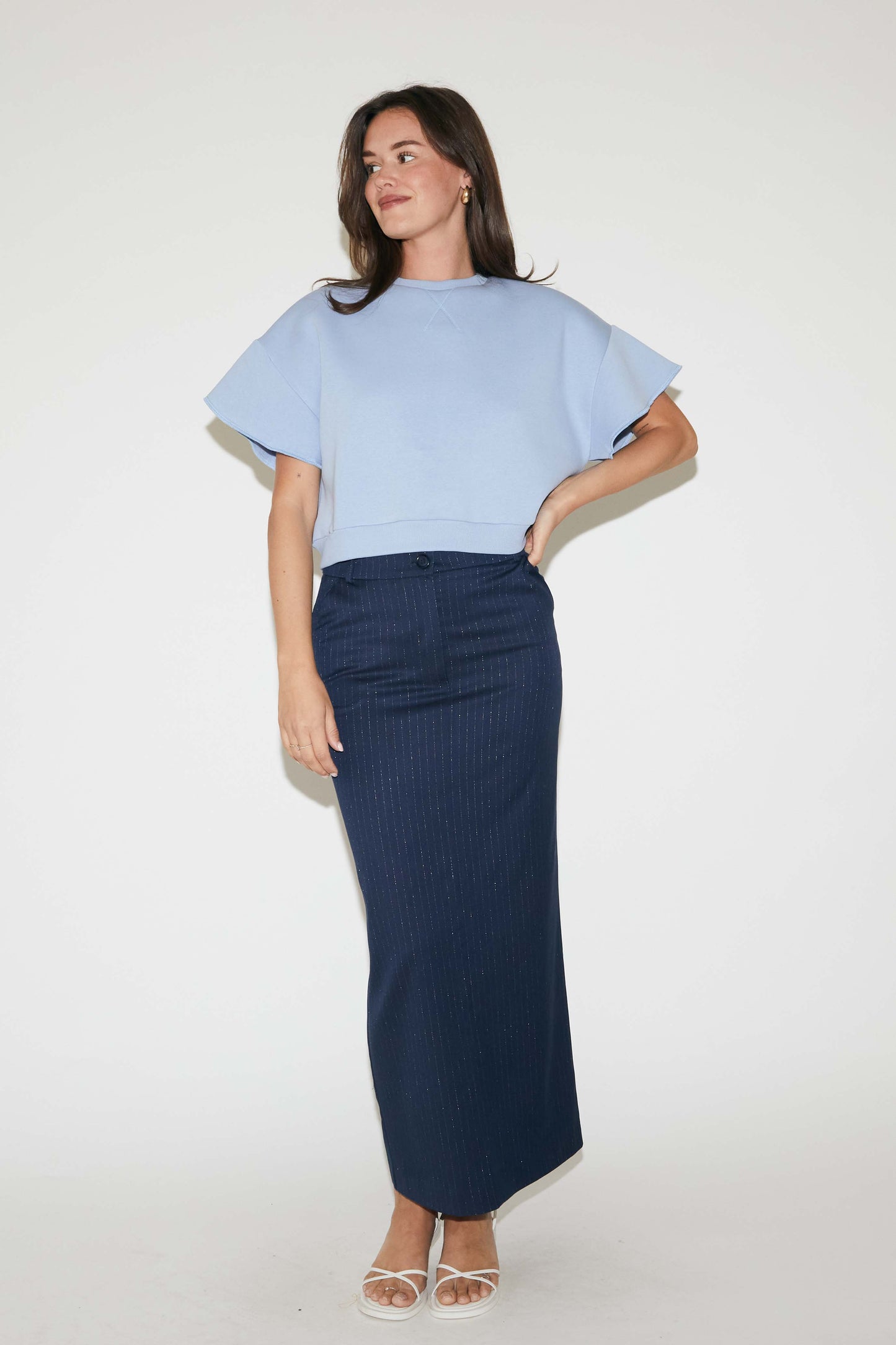 RE/BORN Antwerp Magda skirt Dark Blue Pin Stripe Lux