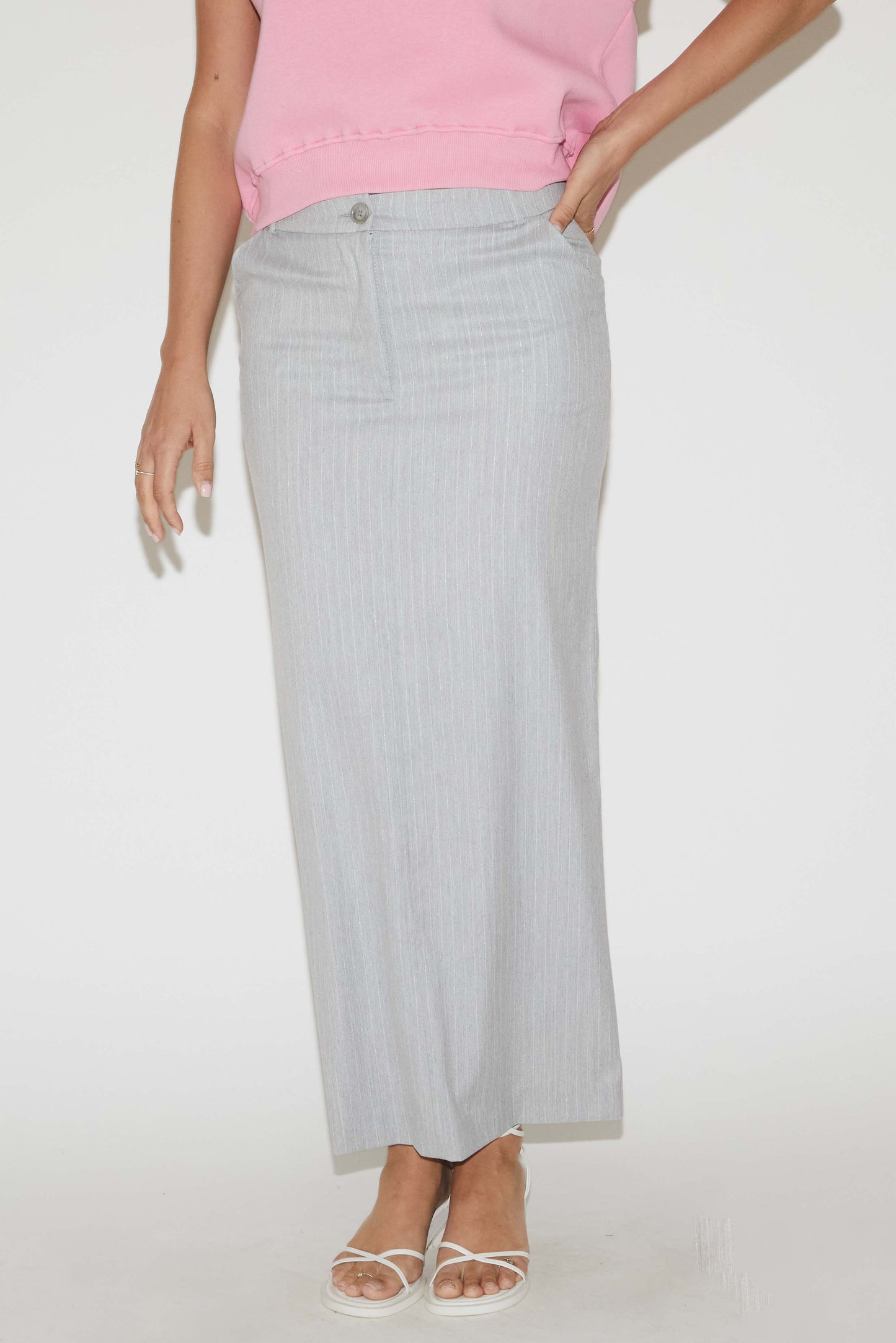 RE/BORN Antwerp Magda skirt Light Gray Pin Stripe Lux