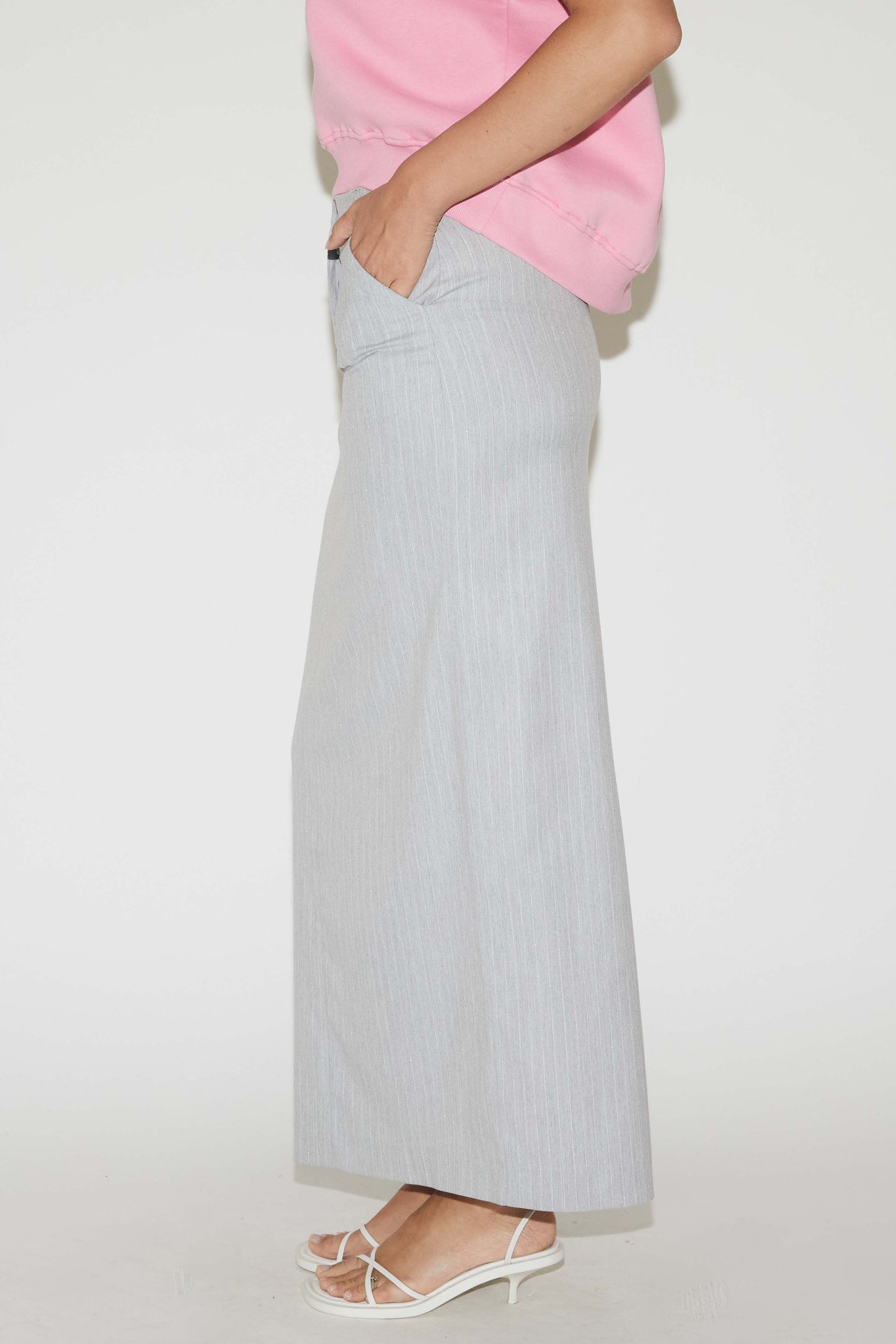 RE/BORN Antwerp Magda skirt Light Gray Pin Stripe Lux
