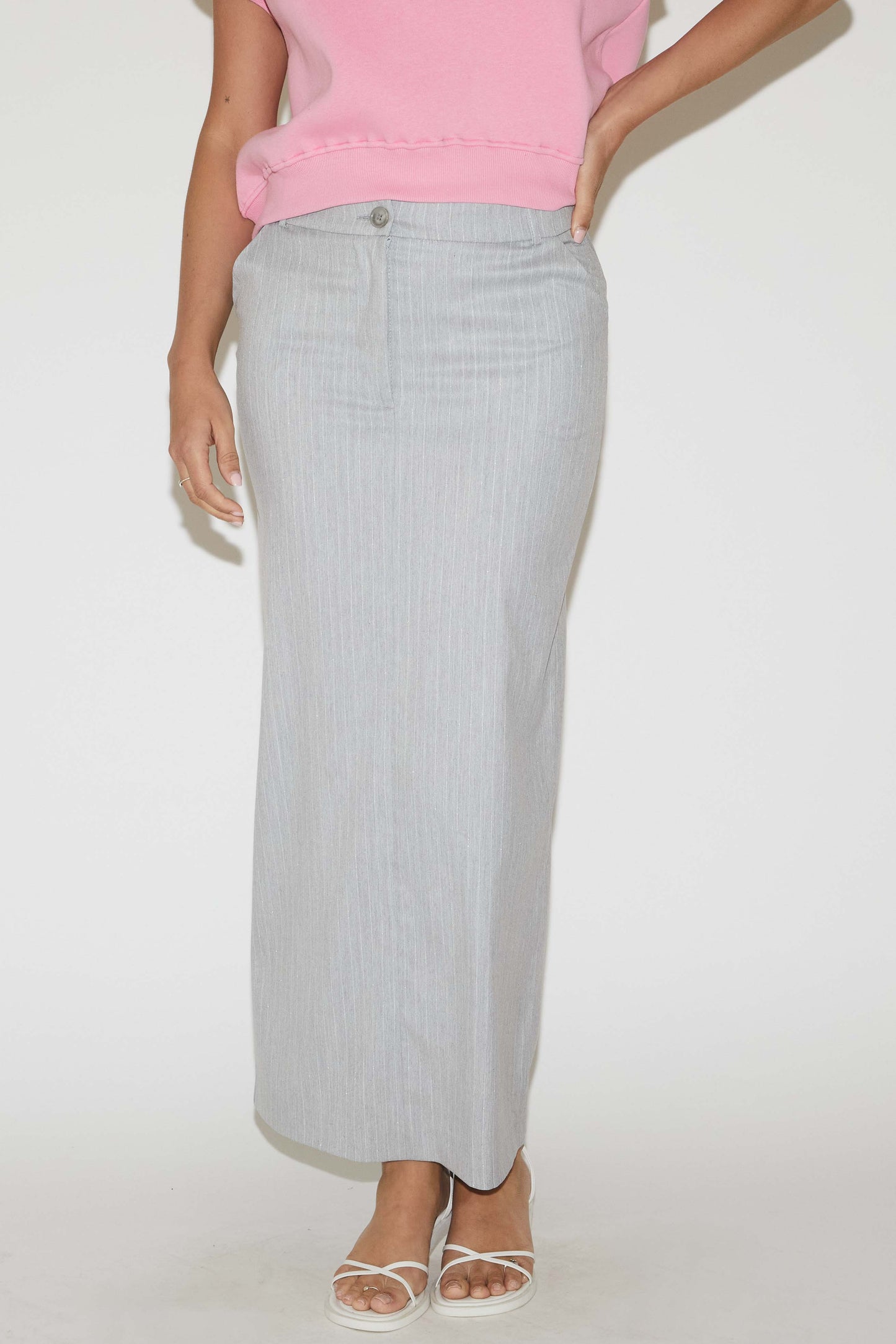 RE/BORN Antwerp Magda skirt Light Gray Pin Stripe Lux