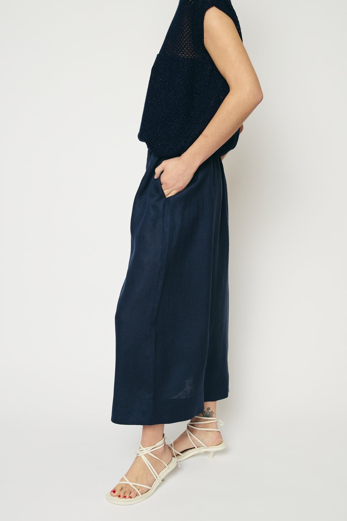 RE/BORN Antwerp Adele Evergreen Linen skirt Dark Blue