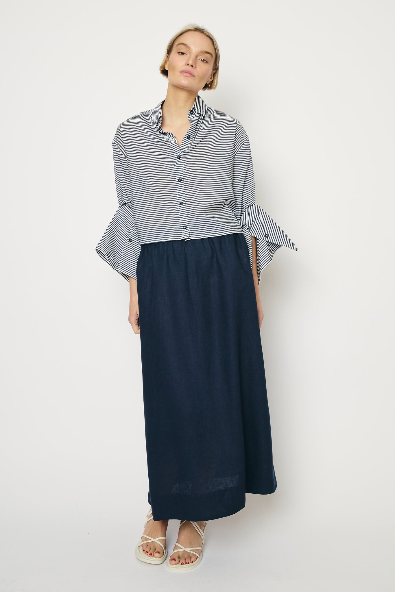 RE/BORN Antwerp Adele Evergreen Linen skirt Dark Blue