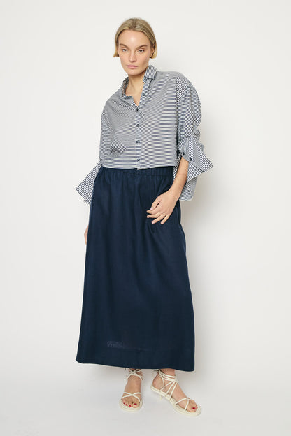 RE/BORN Antwerp Adele Evergreen Linen skirt Dark Blue