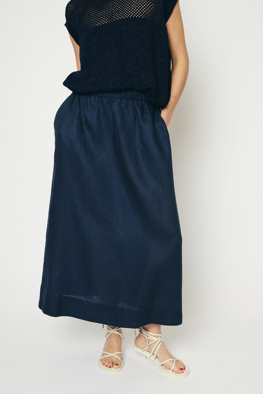 RE/BORN Antwerp Adele Evergreen Linen skirt Dark Blue
