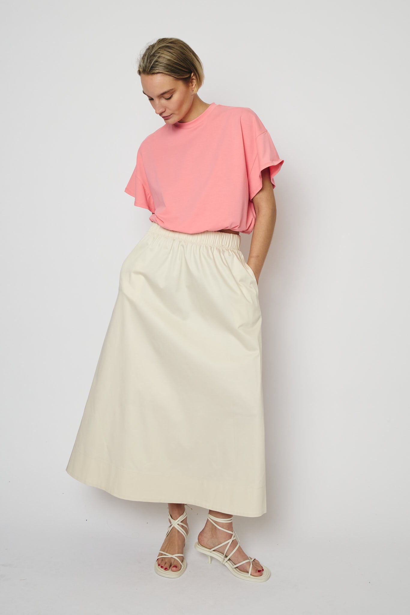 RE/BORN Antwerp Adele Solid Cotton skirt Crème