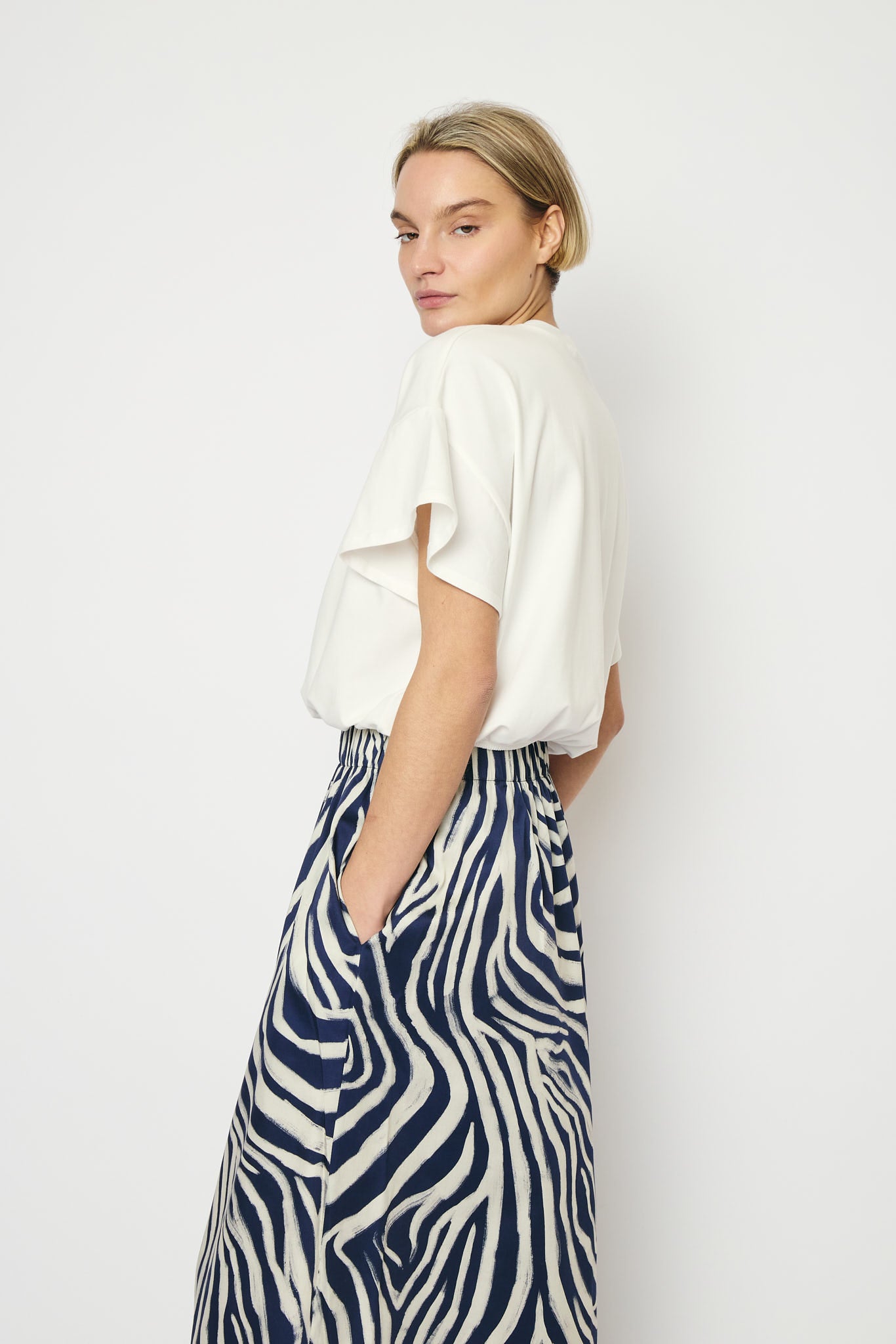 RE/BORN Antwerp Adele Zebra Print skirt Zebra Dark Blue