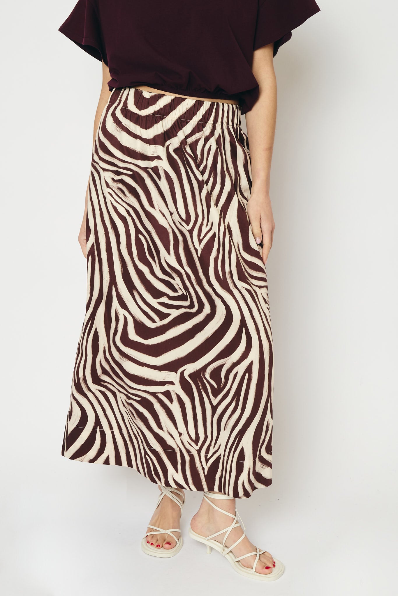 RE/BORN Antwerp Adele Zebra Print skirt Zebra Vino/Brown