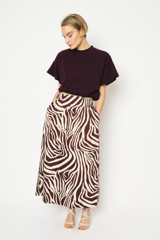 RE/BORN Antwerp Adele Zebra Print skirt Zebra Vino/Brown