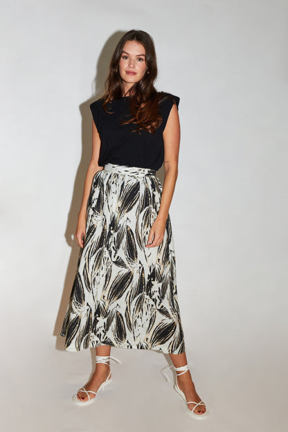 RE/BORN Antwerp Angele Print skirt Black Leaf Pint