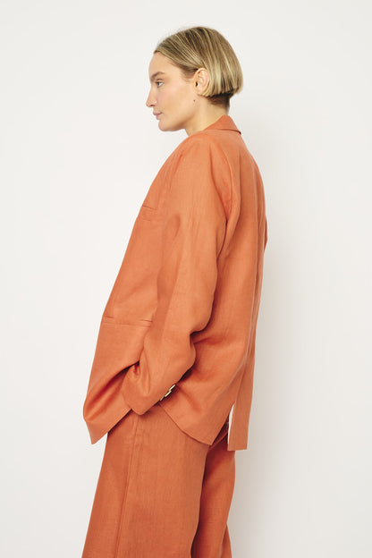 RE/BORN Antwerp Astro Evergreen Linen jacket Tangine Orange