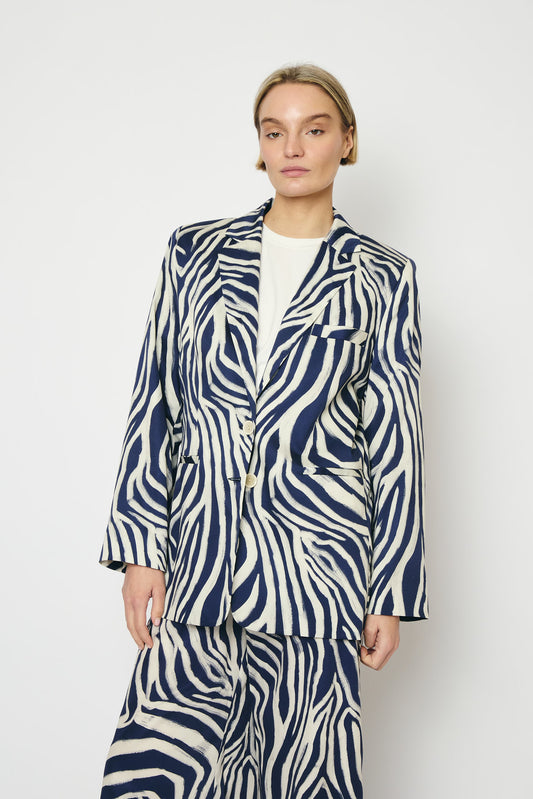 RE/BORN Antwerp Astro zebra print jacket Zebra Dark Blue