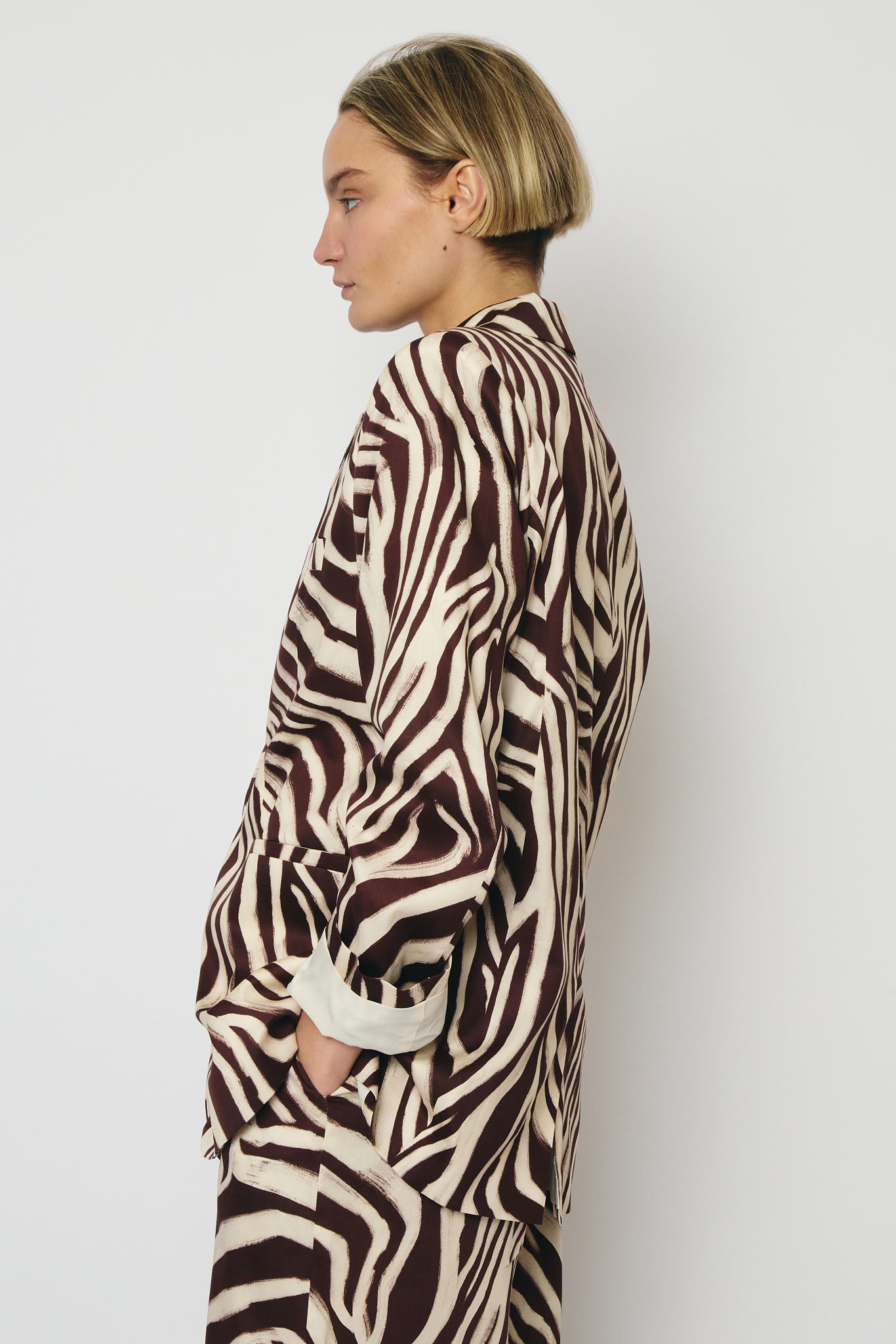RE/BORN Antwerp Astro zebra print jacket Zebra Vino/Brown