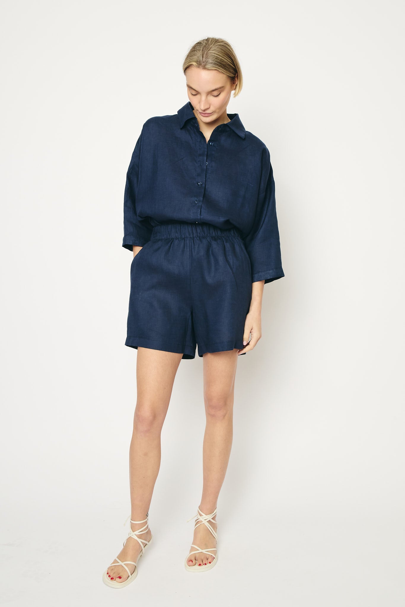 RE/BORN Antwerp Dea Evergreen Linen trousers Dark Blue