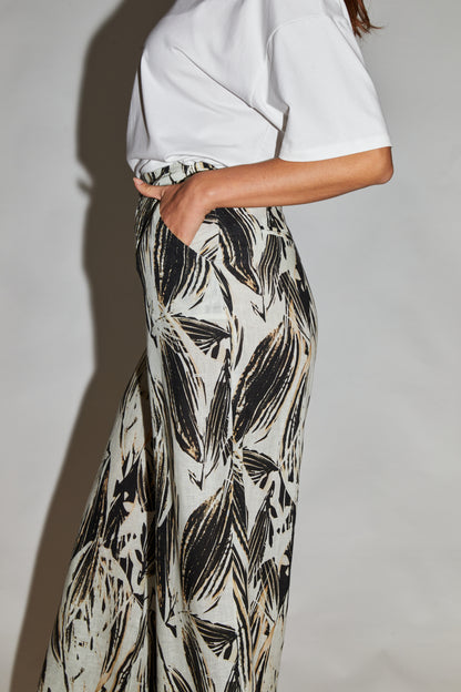 RE/BORN Antwerp Eleanor Print trousers Black Leaf Pint