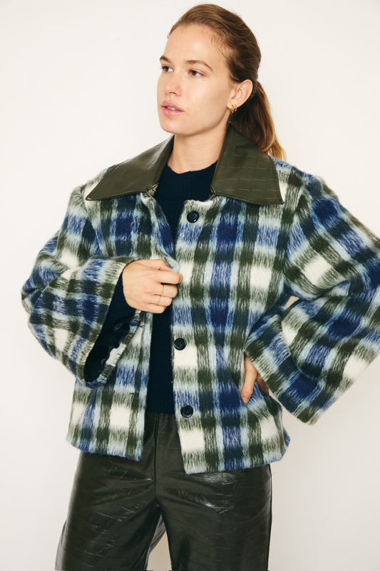 RE/BORN Antwerp Kaia coat Military/ Dark Blue Check