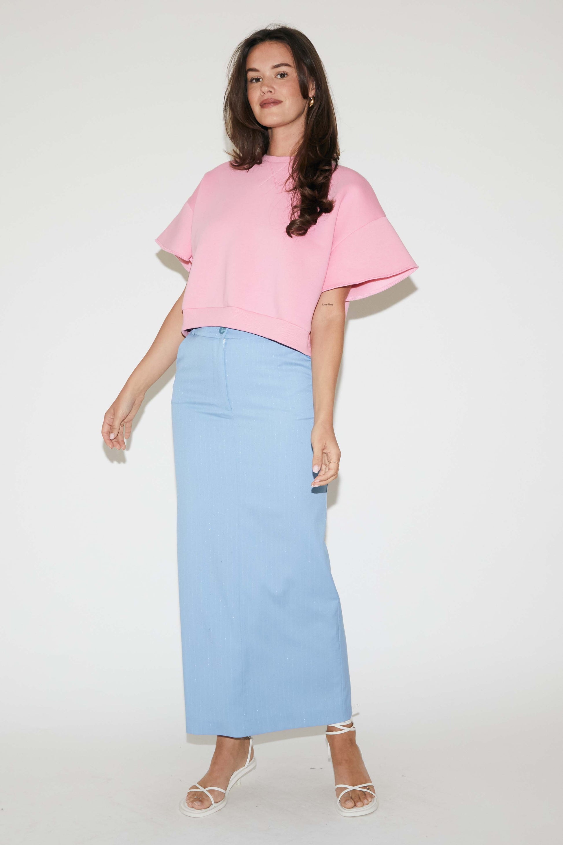 RE/BORN Antwerp Magda skirt Light Blue Pin Stripe Lux