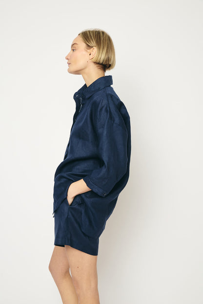 RE/BORN Antwerp Maïté Evergreen Linen shirt Dark Blue