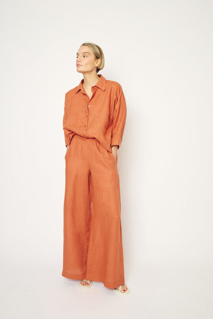 RE/BORN Antwerp Maïté Evergreen Linen shirt Tangine Orange
