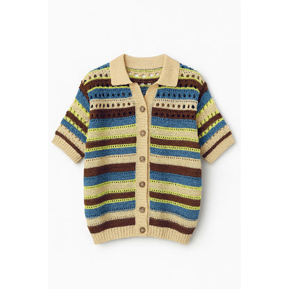 RE/BORN Antwerp Molly Crochet Stripe blouse/ top Mocca/Kiwi