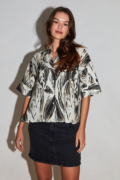 RE/BORN Antwerp Oceane Print shirt Black Leaf Pint