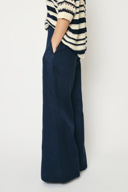 RE/BORN Antwerp Tina Evergreen Linen trousers Dark Blue