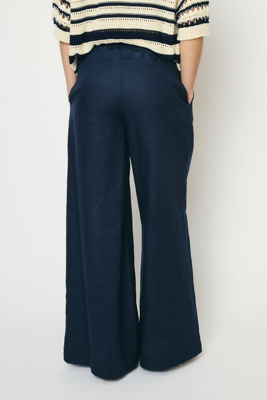 RE/BORN Antwerp Tina Evergreen Linen trousers Dark Blue