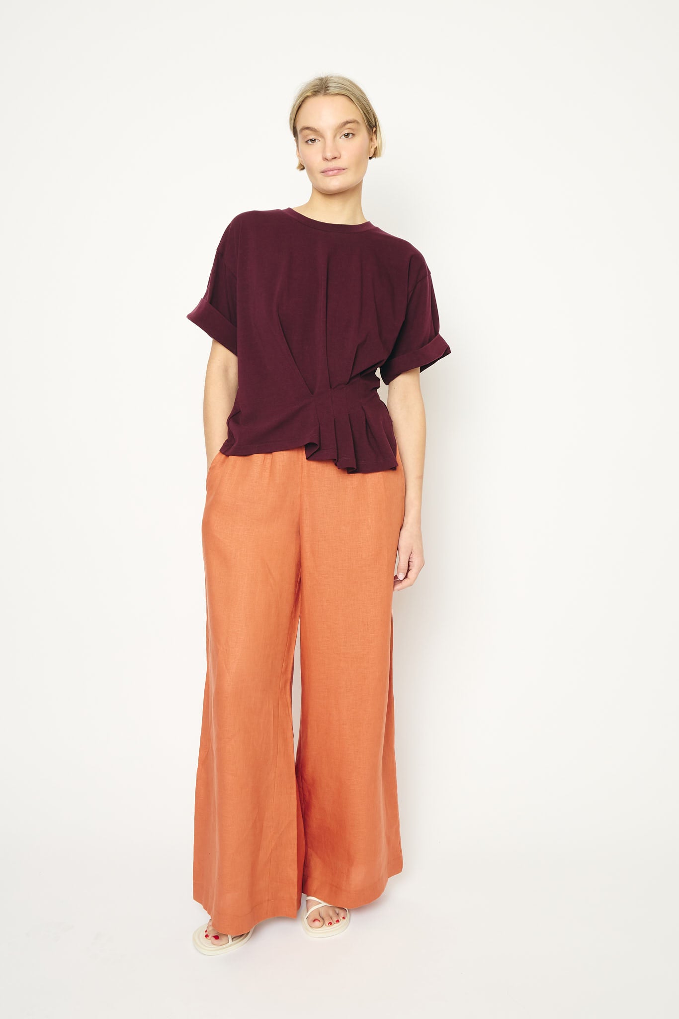 RE/BORN Antwerp Tina Evergreen Linen trousers Tangine Orange