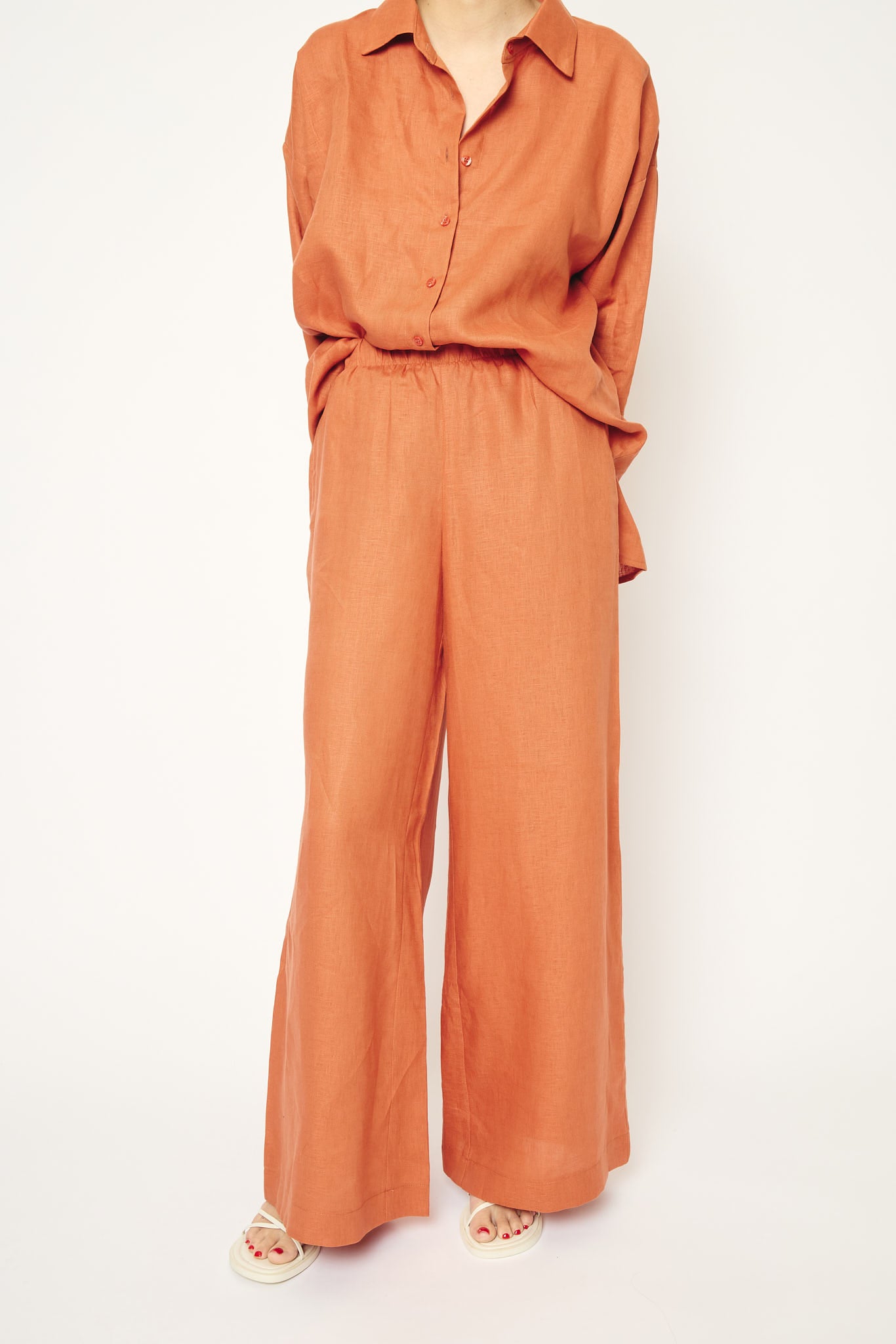 RE/BORN Antwerp Tina Evergreen Linen trousers Tangine Orange