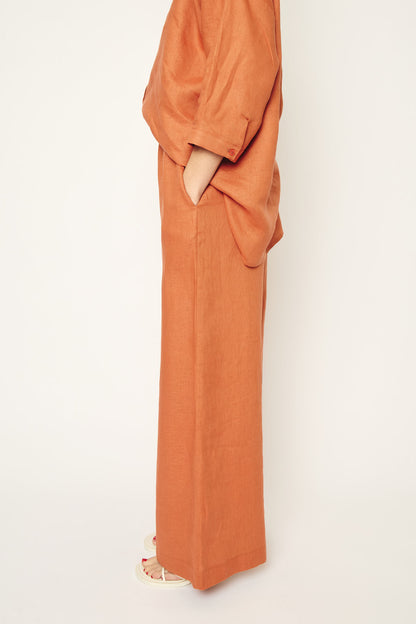 RE/BORN Antwerp Tina Evergreen Linen trousers Tangine Orange