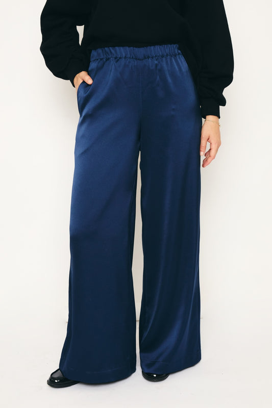 RE/BORN Antwerp Tina Satin trousers Dark Blue