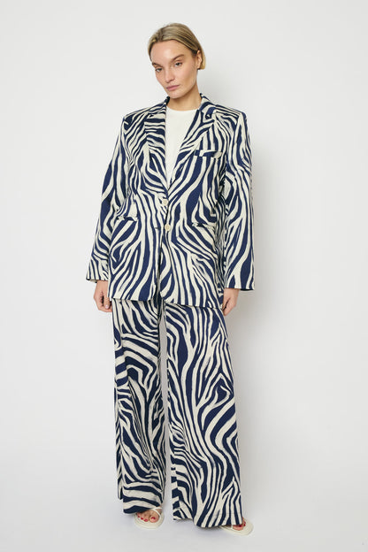 RE/BORN Antwerp Tina Zebra Print trousers Zebra Dark Blue