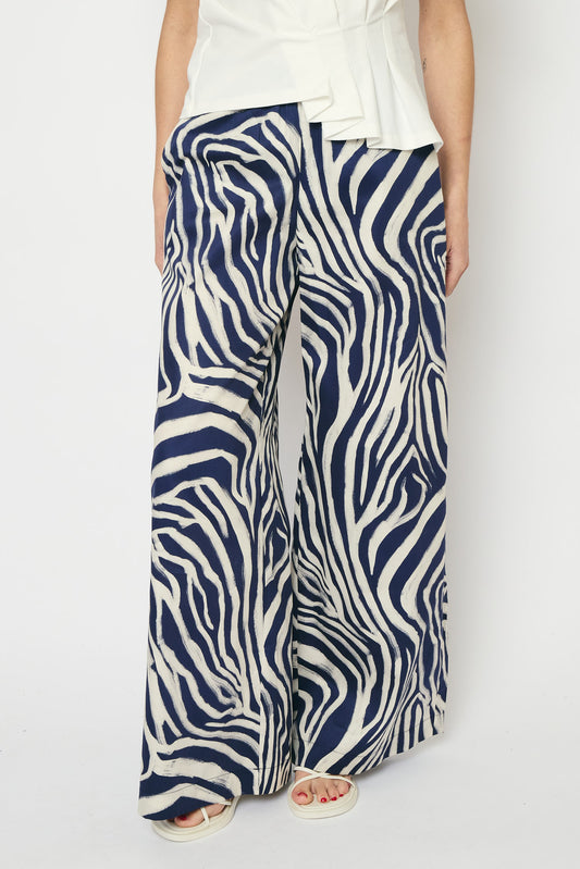 RE/BORN Antwerp Tina Zebra Print trousers Zebra Dark Blue