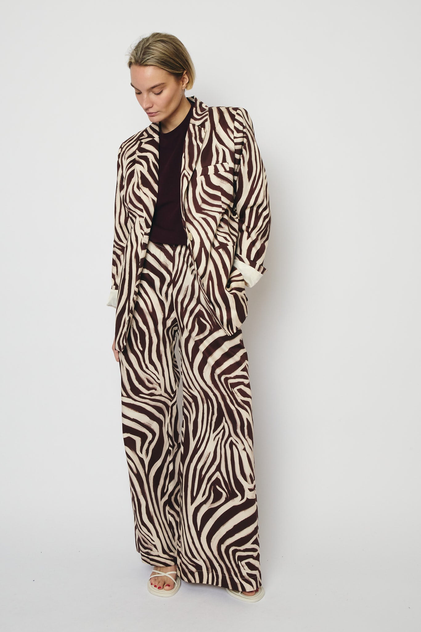 RE/BORN Antwerp Tina Zebra Print trousers Zebra Vino/Brown